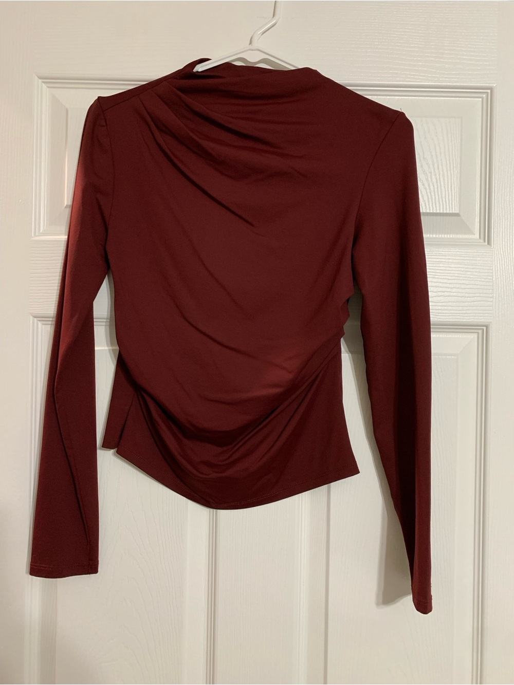 stradivarius Long Sleeve Draped Top - Burgundy (Never Worn)